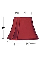 Crimson Red Cut-Corner Medium Lamp Shade 8" Wide and 6" Deep at Top x 14" Wide and 11" Deep at Bottom x 11" High (Spider) Replacement with Harp and Fi