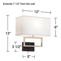 Trixie Modern Indoor Wall Lamp Brushed Nickel Silver Matte Black Plug-In Light Fixture Rectangular Fabric Shade for Bedroom Bedside House Reading Livi