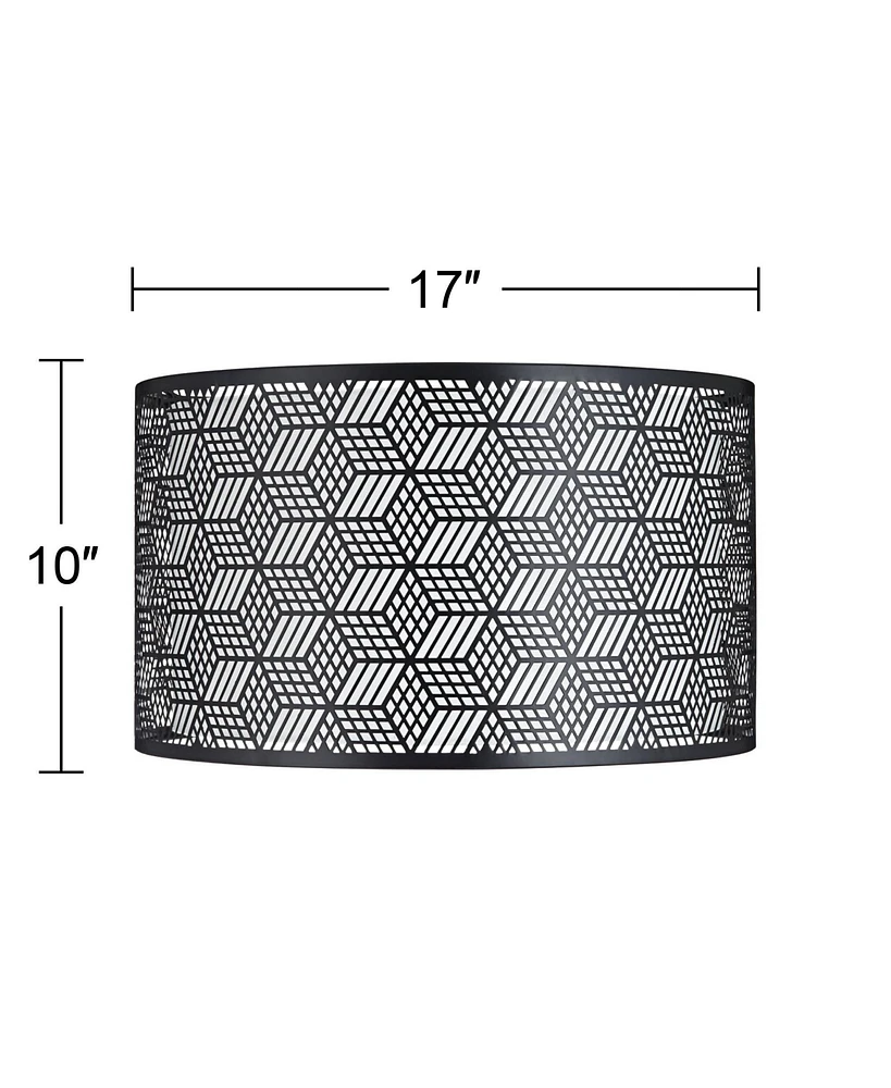 Black Finish Laser Cut Metal Large Drum Lamp Shade 17" Top x 17" Bottom x 10" High (Spider) Replacement with Harp - Spring crest