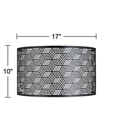 Black Finish Laser Cut Metal Large Drum Lamp Shade 17" Top x 17" Bottom x 10" High (Spider) Replacement with Harp - Spring crest