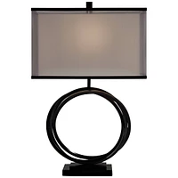 Stellar Modern Industrial Table Lamp 28 1/4" Tall Black Metal Sculptural Ring Organza Sheer Outer White Fabric Inner Dum Shade Bedroom Living Room Hou