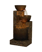 Mason Rustic Outdoor Floor Water Fountain 35" High with Led Light Cascading Three Bowls for Garden Patio Backyard Deck Home Lawn Porch House Relaxatio