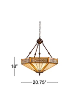 Robert Louis Tiffany Stratford Bronze Pendant Chandelier Lighting 20 3/4" Wide Farmhouse Rustic Art Glass 3-Light Fixture for Dining Room Living House
