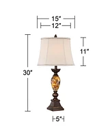 Mulholland Traditional Table Lamp 30" Tall Brown Gold Faux Marble Aged Bronze Off