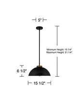 Possini Euro Design Janie Black Gold Pendant Light 15.50" Wide Modern Industrial Dome Metal Shade Fixture for Dining Room House Foyer Kitchen Entryway