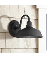 Arnett Rustic Industrial Farmhouse Outdoor Barn Light Fixtures Set of 2 Black Dusk to Dawn Gooseneck 10 1/2" for Exterior Deck House Porch Yard Patio
