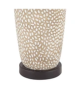 Anna 27 1/4" Tall Modern Coastal Table Lamps Set of 2 Beige Pebbled Fabric White Shade Living Room Bedroom Bedside Nightstand House Office Home Readin