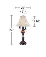 Rhys Traditional Style Table Lamp 34" Tall English Bronze Brown Tortoise Shell Glass Off White Bell Shade Decor for Living Room Bedroom House Bedside