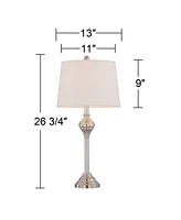 Mason Traditional 3 Piece Table Floor Lamp Set Brushed Nickel Metal White Drum Shade Decor for Living Room Bedroom House Bedside Nightstand Home Offic