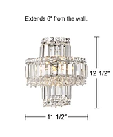 Magnificence Mid Century Modern Wall Light Sconce Chrome Silver Hardwired 11 1/2" Wide Fixture Tiered Clear Crystal for Bathroom Vanity Mirror House H