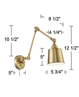 360 Lighting Mendes Modern Swing Arm Adjustable Wall Lamps Set of 2 Antique Brass Plug-In Light Fixture Up Down Metal Shade for Bedroom Bedside House