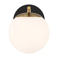 Possini Euro Design Kamara Mid Century Modern Wall Light Sconce Soft Gold Black Hardwired 6" Fixture Frosted White Globe Glass Shade for Bedroom Bathr