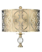 Doris Traditional Candlestick Table Lamp 30 1/2" Tall Brass Cutout Openwork Metal Outer Neutral Fabric Inner Drum Shade for Living Room Bedroom House