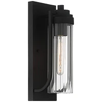 Bogata Modern Outdoor Wall Light Fixture Textured Black Steel 15 1/2" Clear Ribbed Cylinder Glass for Exterior House Porch Patio Outside Deck Garage Y