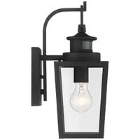 Ackerly Modern Outdoor Wall Light Fixture Motion Sensor Textured Black Dusk to Dawn 14" Clear Glass for Exterior Barn Deck House Porch Yard Patio Outs