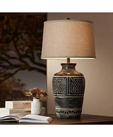 Miguel Rustic Southwestern Style Table Lamp 32" Tall Earth Tone Jar Linen Fabric Drum Shade Decor for Living Room Bedroom House Bedside Nightstand Hom