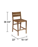 Nova Natural Acacia Wood Outdoor Bar Stools Set of 2 Brown 24" High Farmhouse Rustic Plank Seat with Ladder Backrest Footrest for Kitchen Counter Isla