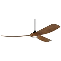 Casa Vieja 70" Kona Wind Black-Koa Large Modern Coastal Indoor Ceiling Fan 3 Blade Led Light Remote Control Black Motor Brown Koa Finish Blades Bedroo