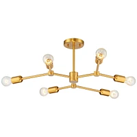 Possini Euro Design Marco Modern Ceiling Light Semi Flush-Mount Fixture 25" Wide Burnished Brass 6-Light Sputnik for Bedroom Kitchen Living Room Hallw