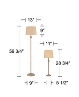 Carter Traditional 3 Piece Table Floor Lamp Set Beige Metal Cream Fabric Tapered Drum Shade Decor for Living Room Bedroom House Bedside Nightstand Hom