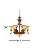 Kathy Ireland Sterling Estate Golden Bronze Chandelier 34 1/2" Wide Rustic Champagne Glass Bowl Shade 9-Light Fixture for Dining Room House Foyer Entr