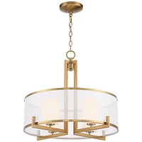 Persephone Antique Brass Finish Pendant Chandelier 24" Wide Modern Glam Organza Glass Shade 4-Light Fixture for Dining Room House Bedroom Kitchen Isla