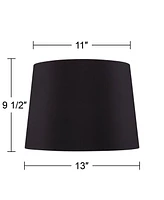 Set of 2 Black Faux Silk Medium Drum Lamp Shades 11" Top x 13" Bottom x 9.5" Slant x 9.5" High (Spider) Replacement with Harp and Finial