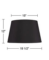 Black Faux Silk Large Tapered Drum Lamp Shade 15" Top x 19.5" Bottom x 12" Slant x 12" High (Spider) Replacement with Harp and Finial - Spring crest