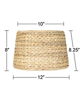 Springcrest Woven Seagrass Small Drum Lamp Shade 10" Top x 12" Bottom x 8.25" Slant x 8" High (Spider) Replacement with Harp and Finial