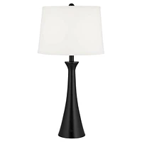 Karl Modern Table Lamps 28 1/4" Tall Set of 2 with Usb and Ac Power Outlet in Base Black Metal White Fabric Drum Shade for Bedroom Living Room House B