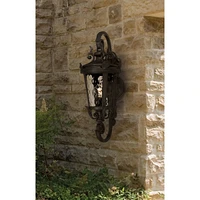 Marseille Traditional Outdoor Wall Light Fixture Black Steel Scroll 19" Clear Hammered Glass Down bridge Arm for Exterior House Porch Patio Outside De