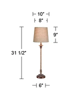 Bentley Traditional French Country Buffet Table Lamp 31.5" Tall Skinny Rustic Weathered Distressed Brown Linen Fabric Tapered Drum Shade Decor for Liv