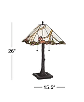 Southwestern Tiffany Style Table Lamp 26" High Dark Bronze Brown Cherry Blossom Antique Stained Glass Shade Decor for Living Room Bedroom House Bedsid