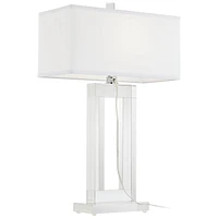 Modern French Style Table Lamp 29" Tall Clear Crystal Glass Open Window Base Sleek White Rectangular Shade Decor for Living Room Bedroom House Bedside