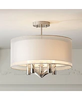 Possini Euro Design Caliari Modern Ceiling Light Semi Flush Mount Fixture Brushed Nickel 18" Wide 5-Light Sheer Silver White Linen Double Drum Shade f