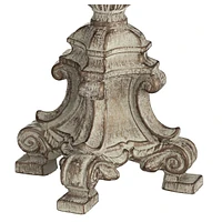 Duval French Country Cottage Table Lamp 34" Tall Crystal Distressed Antique White Candlestick Beige Bell Shade Decor for Living Room House Bedside Nig