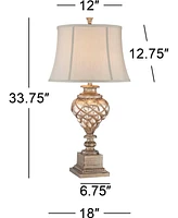 Luke Traditional Table Lamp with Nightlight Led 33.75" Tall Mercury Glass Off White Mist Fabric Bell Shade Decor for Living Room Bedroom House Bedside