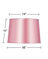 Sydnee Pale Pink Satin Medium Drum Lamp Shade 14" Top x 16" Bottom x 11" Slant (Spider) Replacement with Harp and Finial - Spring crest