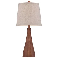 Frasier Modern Accent Table Lamp 23 1/2" High Brown Faux Wood Tapered Column Oatmeal Drum Shade for Bedroom Living Room House Home Bedside Nightstand