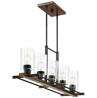 Franklin Iron Works Ranger Dust Bronze Linear Pendant Chandelier Lighting 36 3/4" Wide Rustic Farmhouse Clear Glass Cylinders 5-Light Fixture for Kitc