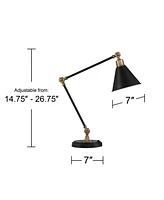 Wray Modern Adjustable Desk Lamp 26 3/4" High with Usb Charging Port Painted Black Brass Metal Cone Shade for Living Room Bedroom House Bedside Nights