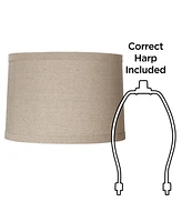 Set of 2 Natural Linen Medium Drum Lamp Shades 15" Top x 16" Bottom x 11" High (Spider) Replacement with Harp - Springcrest