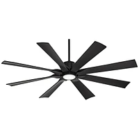 Possini Euro Design 60" Defender Modern Large Indoor Outdoor Ceiling Fan with Led Light Remote Control Matte Black Damp Rated for Patio Exterior House