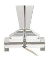 Trophy Traditional Art Deco Table Lamp 30 1/2" Tall Clear Crystal Glass Off White Rectangular Shade for Bedroom Living Room House Bedside Nightstand H
