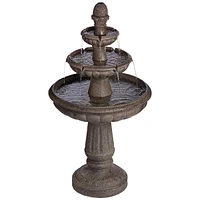 Rendaux Italian Style 3 Tier Outdoor Floor Water Fountain with Light Led 43" High Gray Faux Stone Resin for Garden Patio Backyard Deck Home Lawn Porch