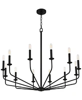 Franklin Iron Works Milanese Slender Black Chandelier Lighting 37 1/2" Wide Modern Industrial 12-Light Candelabra Fixture for Dining Room House Foyer