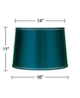 Sydnee Satin Teal Blue Medium Drum Lamp Shade 14" Top x 16" Bottom x 11" High (Spider) Replacement with Harp and Finial - Spring crest