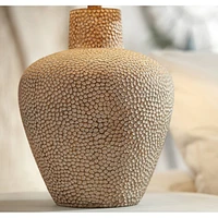 Bentley Rustic Farmhouse Table Lamp 29" Tall Brown Leaf Textured Hammered Pot Off White Empire Shade for Bedroom Living Room House Home Bedside Nights
