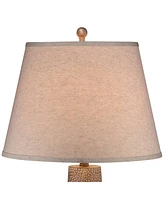 Bentley Rustic Farmhouse Table Lamp 29" Tall Brown Leaf Textured Hammered Pot Off White Empire Shade for Bedroom Living Room House Home Bedside Nights