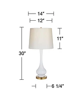 Lula Mid Century Modern Style Table Lamp Gourd 30" Tall Brass Metal Off White Fabric Drum Shade Decor for Living Room Bedroom House Bedside Nightstand